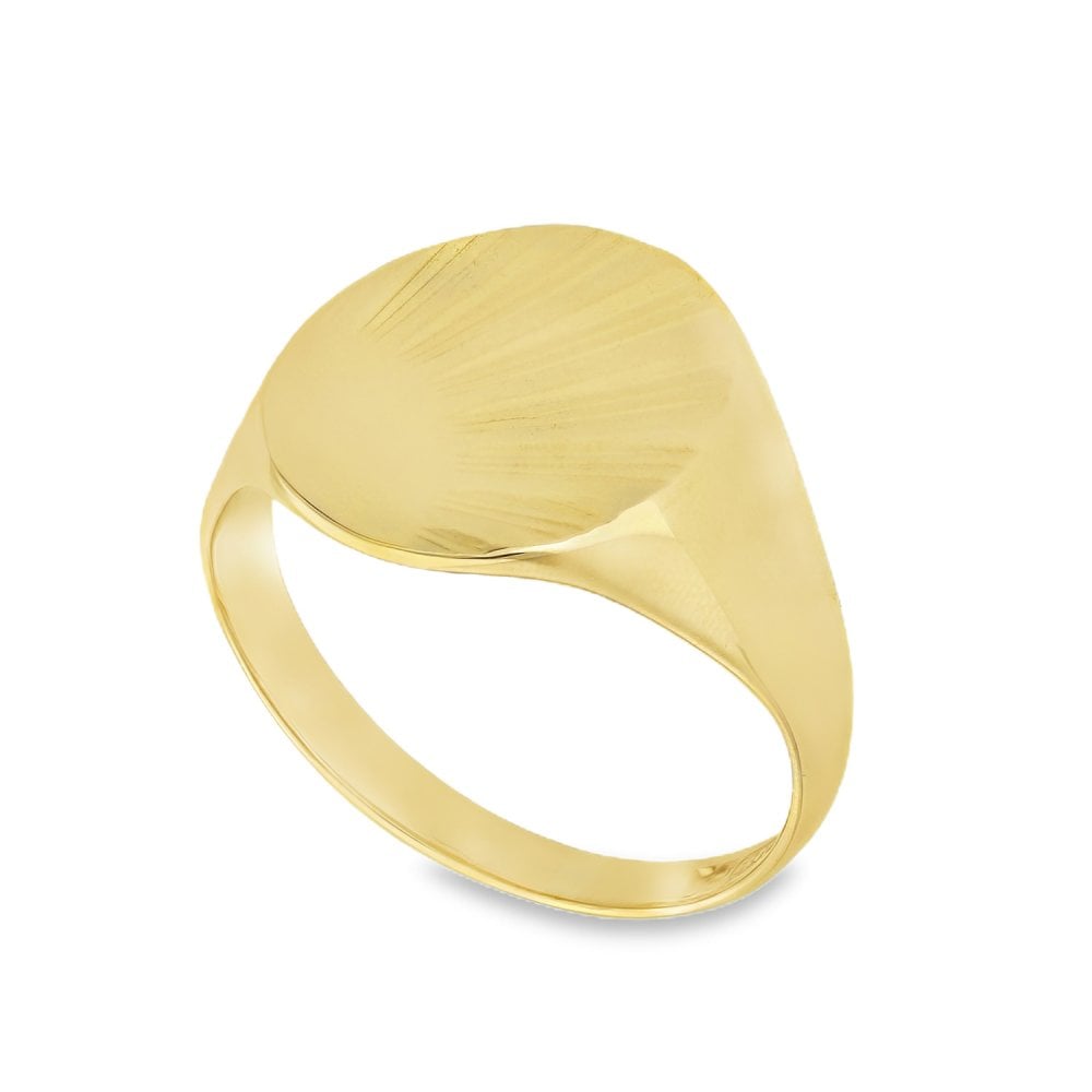 9ct Yellow Gold Oval Sunburst Engraved Signet Ring - Size W