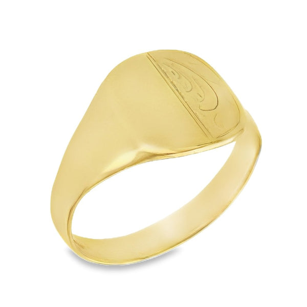 9ct Yellow Gold Half-Engraved Signet Ring - Size W½ - 14x14mm