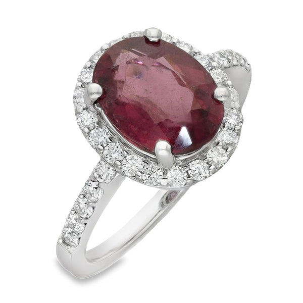 18ct White Gold Diamond & Pink Tourmaline Halo Ring - 0.62ct
