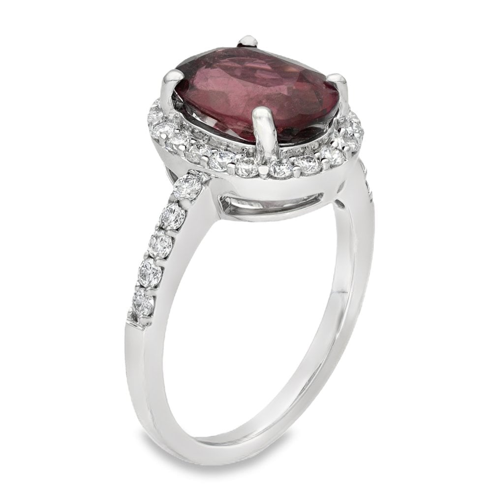 18ct White Gold Diamond & Pink Tourmaline Halo Ring - 0.62ct