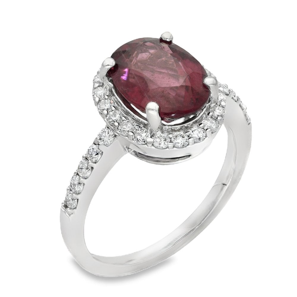 18ct White Gold Diamond & Pink Tourmaline Halo Ring - 0.62ct