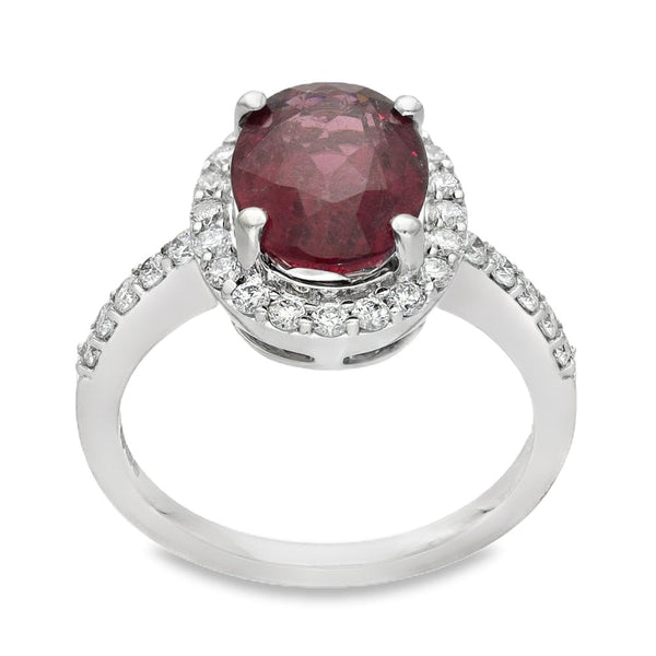 18ct White Gold Diamond & Pink Tourmaline Halo Ring - 0.62ct