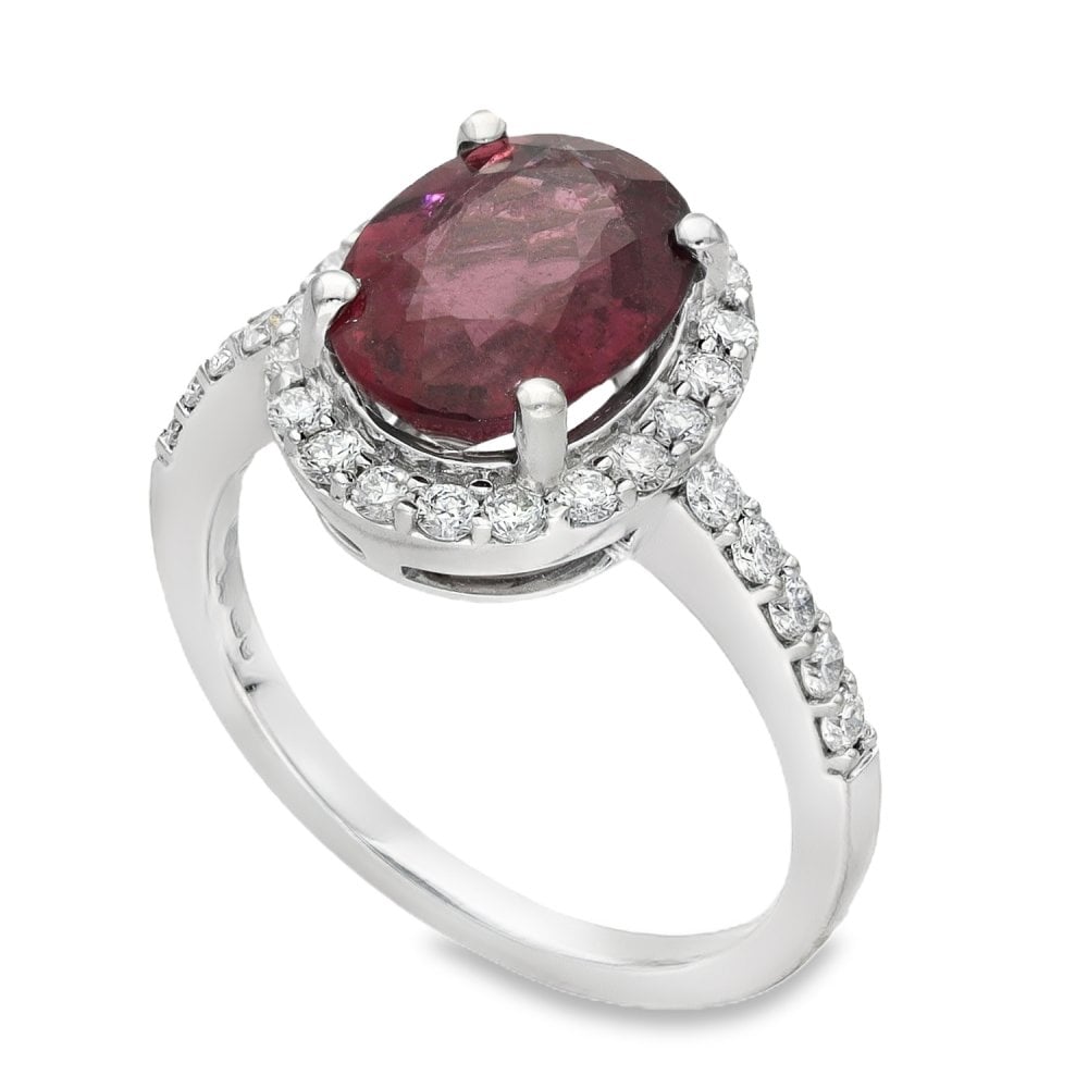 18ct White Gold Diamond & Pink Tourmaline Halo Ring - 0.62ct