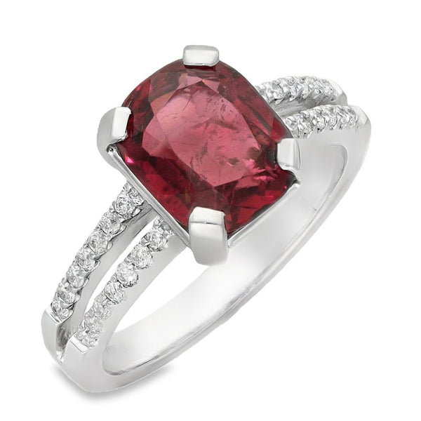 18ct White Gold Diamond & Pink Tourmaline Ring - 0.28ct