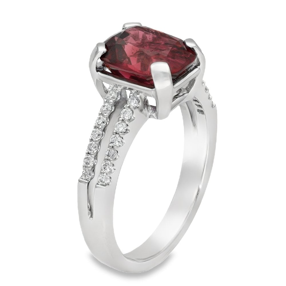 18ct White Gold Diamond & Pink Tourmaline Ring - 0.28ct