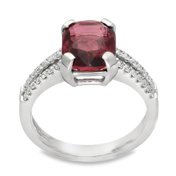 18ct White Gold Diamond & Pink Tourmaline Ring - 0.28ct