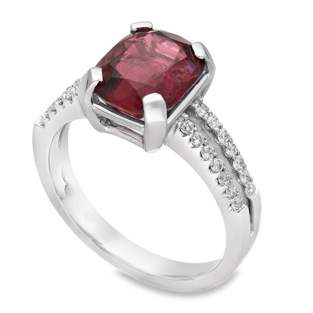 18ct White Gold Diamond & Pink Tourmaline Ring - 0.28ct