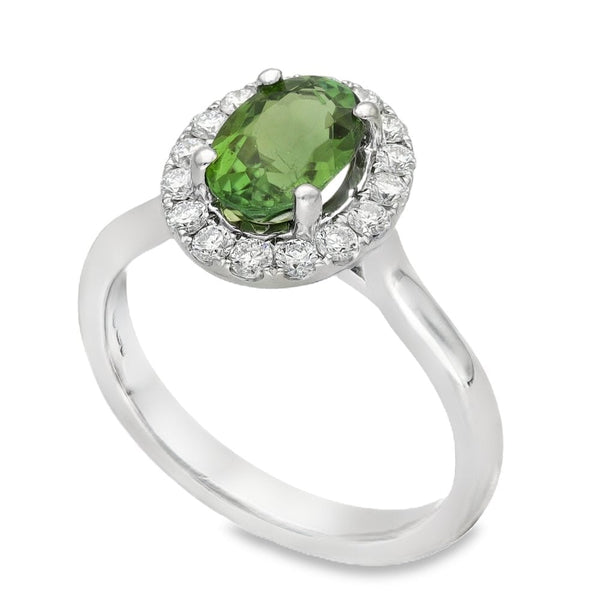 18ct White Gold Diamond & Green Tourmaline Halo Ring - 0.40ct