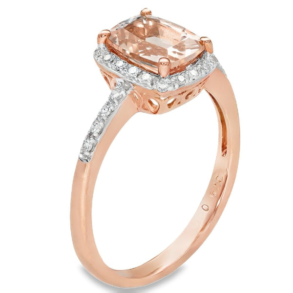 9ct Rose Gold Diamond & Pink Morganite Halo Ring - Size N