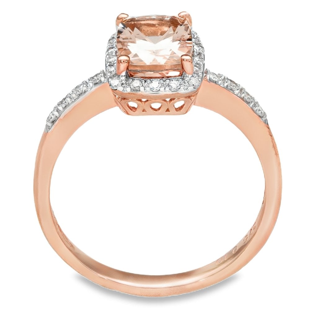 9ct Rose Gold Diamond & Pink Morganite Halo Ring - Size N