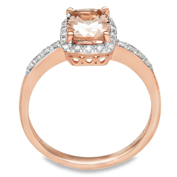 9ct Rose Gold Diamond & Pink Morganite Halo Ring - Size N