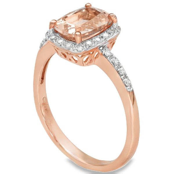 9ct Rose Gold Diamond & Pink Morganite Halo Ring - Size N