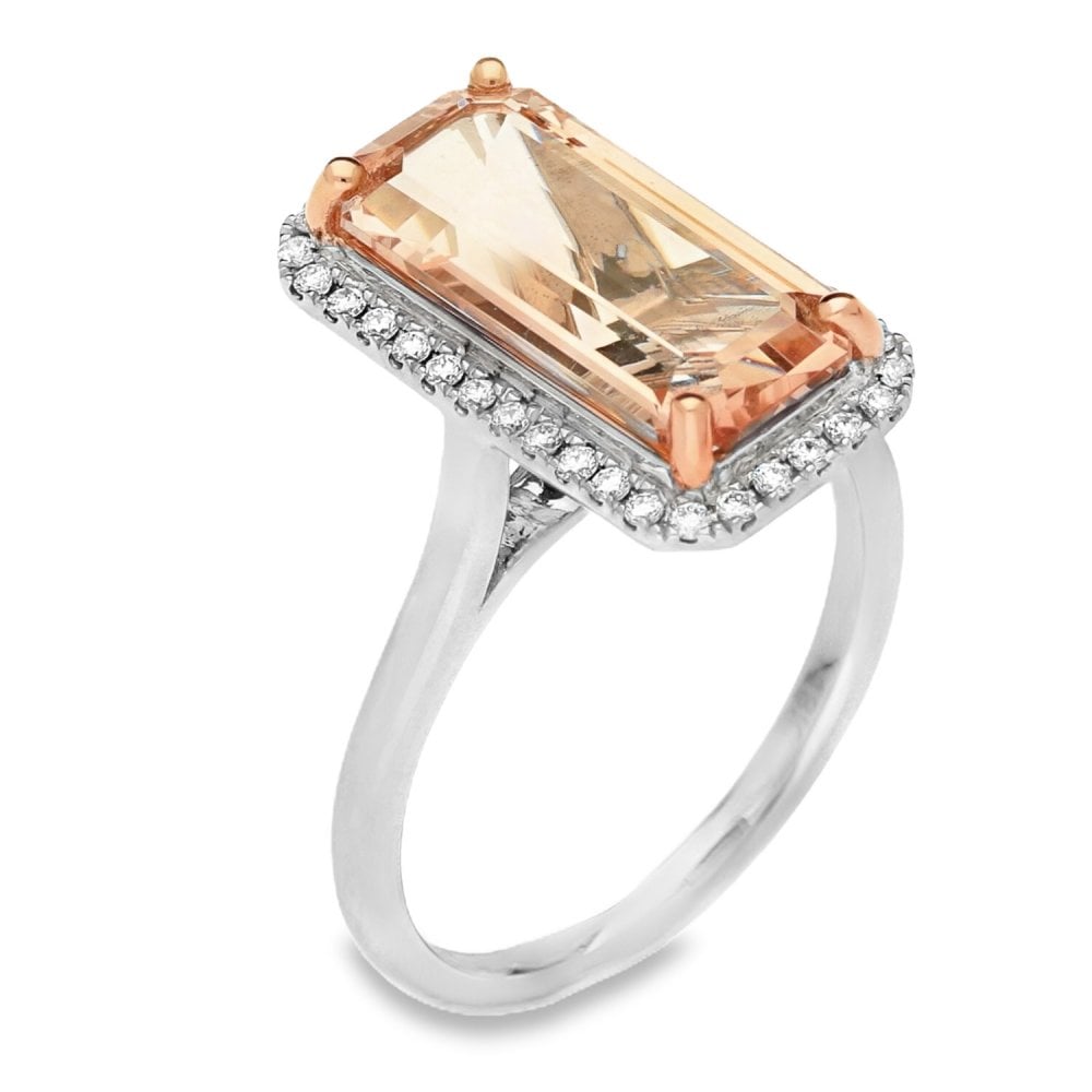 18ct White Gold Diamond & Morganite Ring - Size M - 0.19ct