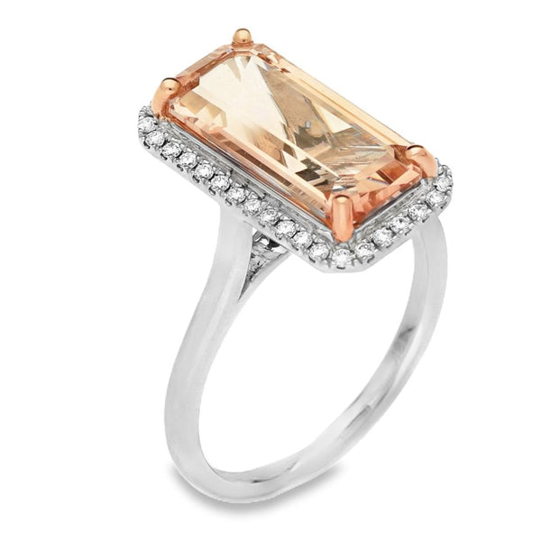 18ct White Gold Diamond & Morganite Ring - Size M - 0.19ct
