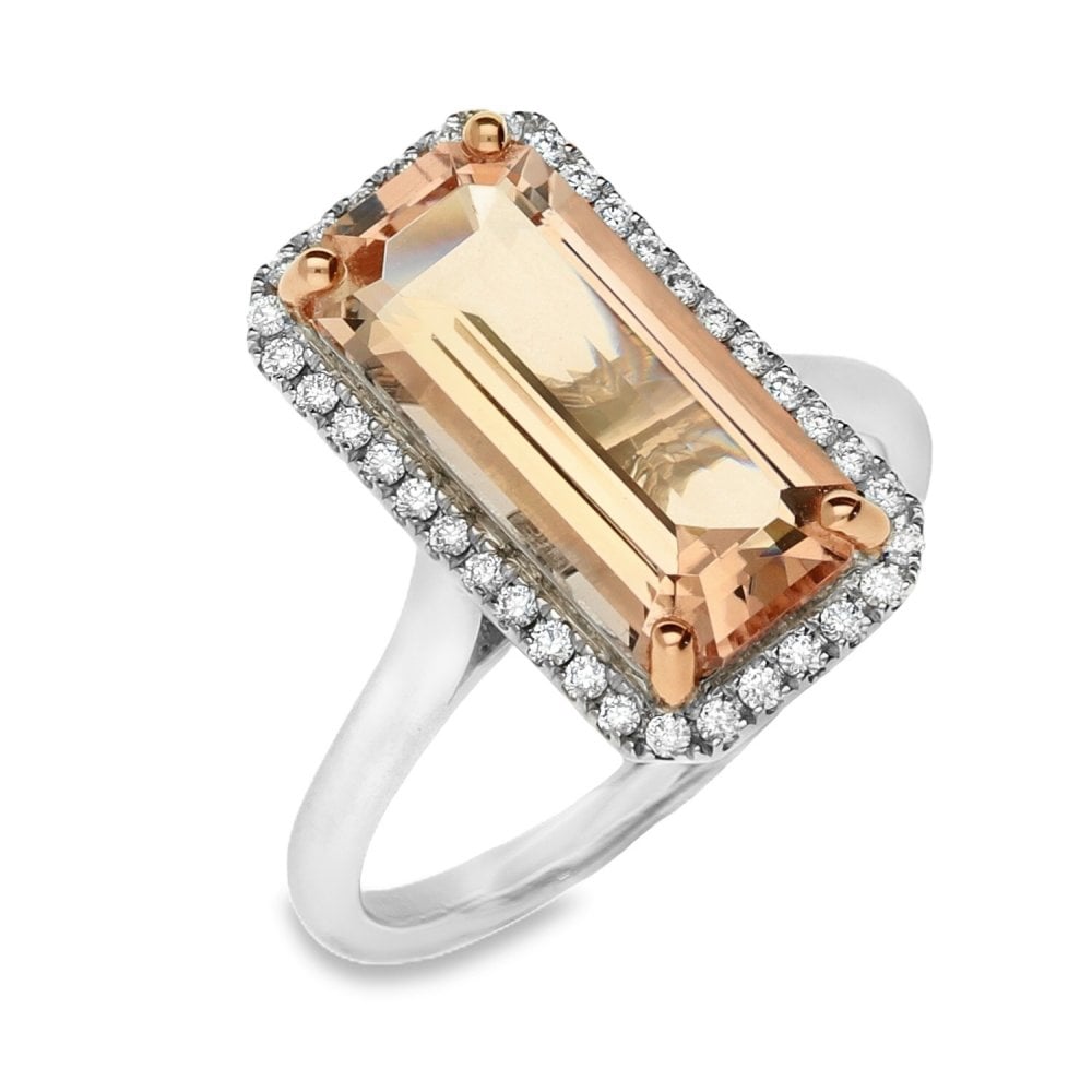 18ct White Gold Diamond & Morganite Ring - Size M - 0.19ct