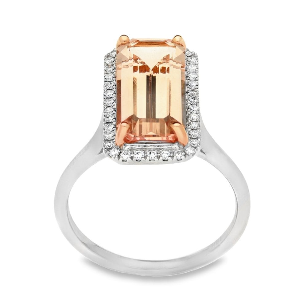 18ct White Gold Diamond & Morganite Ring - Size M - 0.19ct