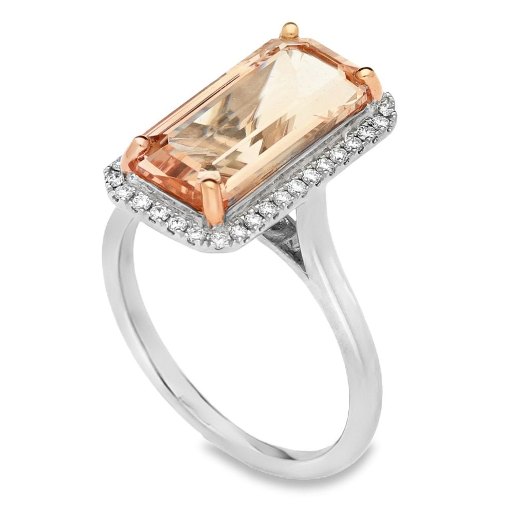18ct White Gold Diamond & Morganite Ring - Size M - 0.19ct