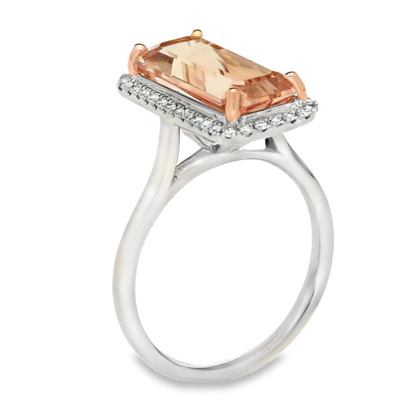 18ct White Gold Diamond & Morganite Ring - Size M - 0.19ct
