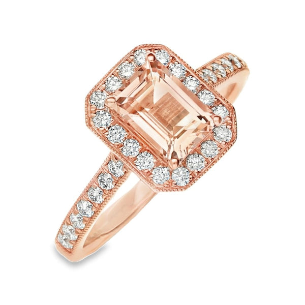 18ct Rose Gold Diamond & Morganite Ring - Size M - 0.35ct