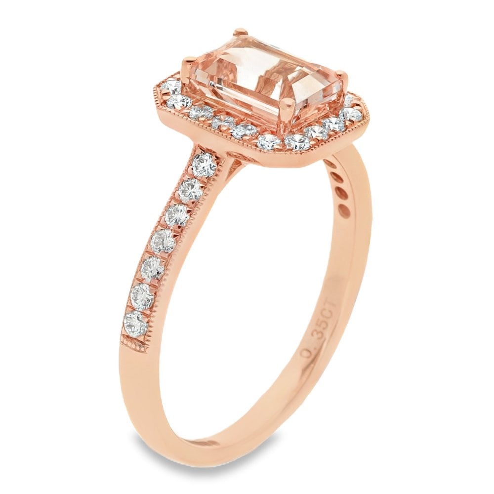 18ct Rose Gold Diamond & Morganite Ring - Size M - 0.35ct