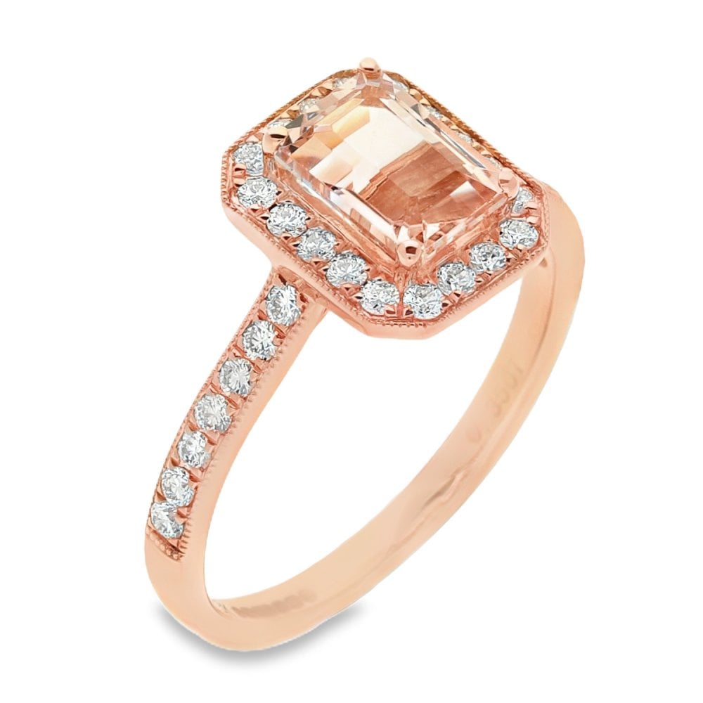 18ct Rose Gold Diamond & Morganite Ring - Size M - 0.35ct