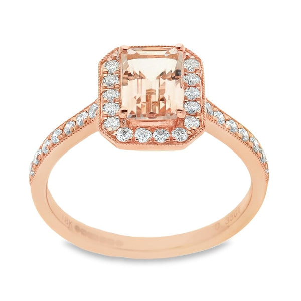 18ct Rose Gold Diamond & Morganite Ring - Size M - 0.35ct