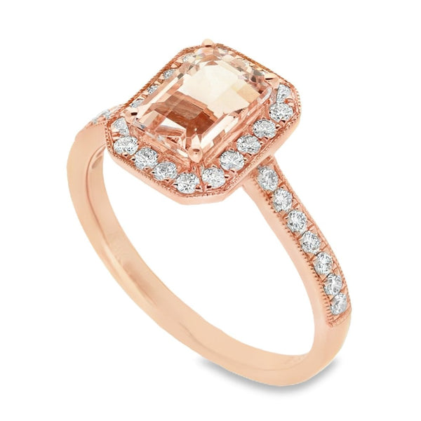 18ct Rose Gold Diamond & Morganite Ring - Size M - 0.35ct