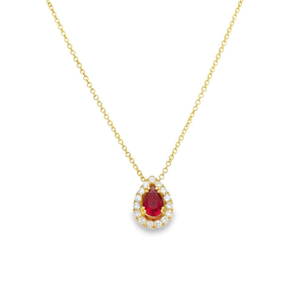 18ct Yellow Gold Diamond & Ruby Cluster Pendant & Necklace - 18"