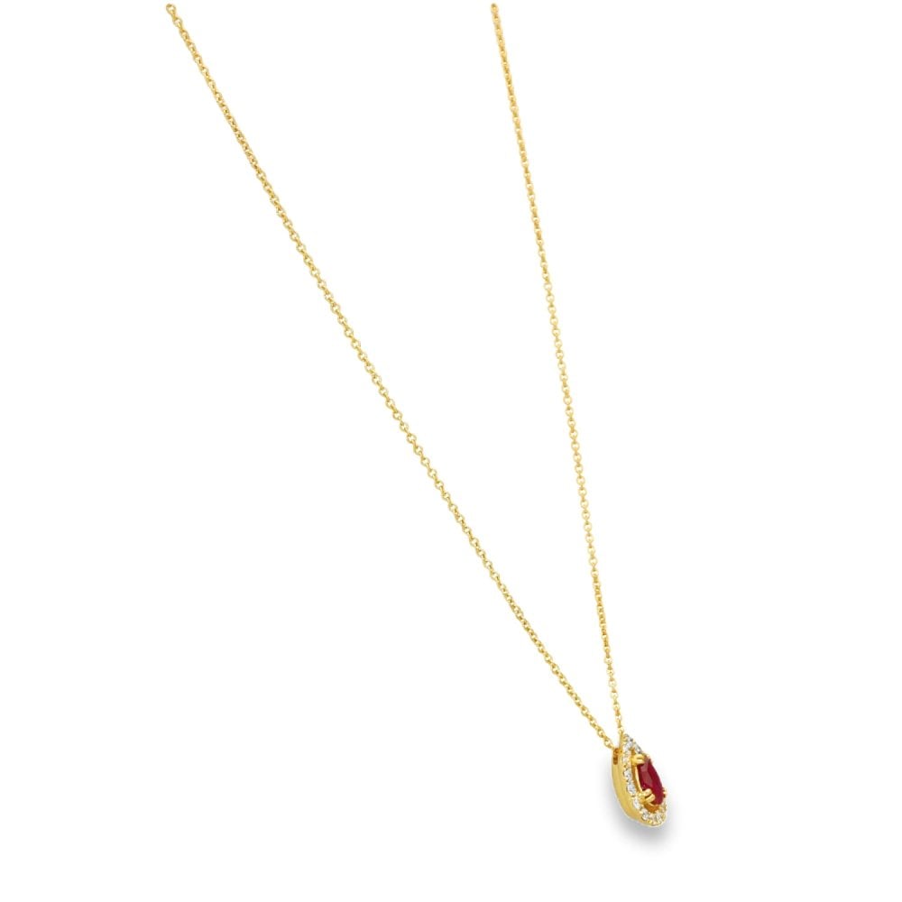 18ct Yellow Gold Diamond & Ruby Cluster Pendant & Necklace - 18"