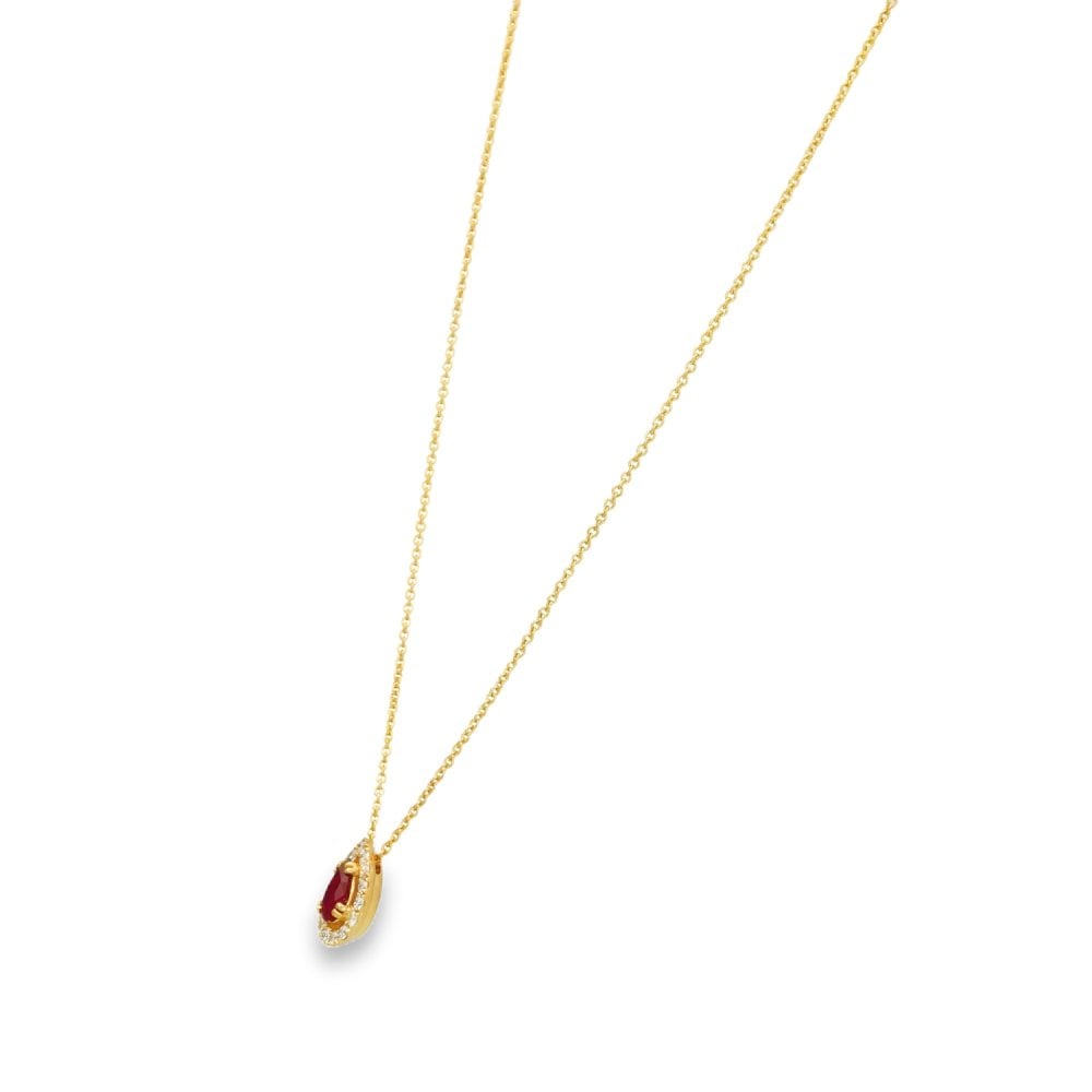 18ct Yellow Gold Diamond & Ruby Cluster Pendant & Necklace - 18"