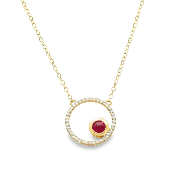 9ct Yellow Gold Diamond & Ruby Open Pendant & Chain - 16/18"