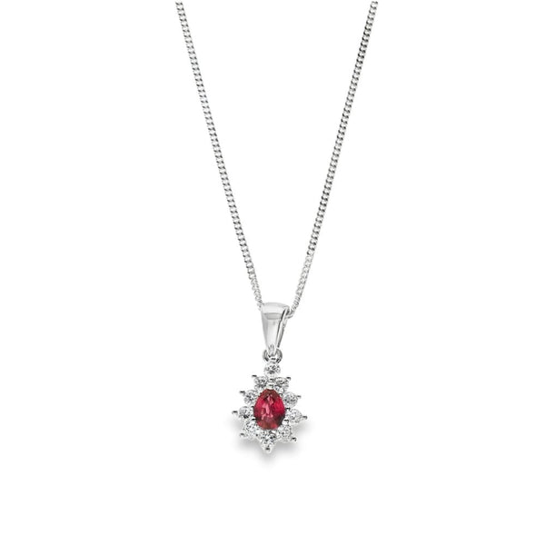 18ct White Gold Ruby & Diamond Pendant & Chain - 18" - 0.21ct