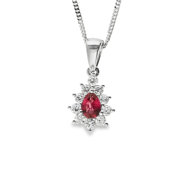 18ct White Gold Ruby & Diamond Pendant & Chain - 18" - 0.21ct