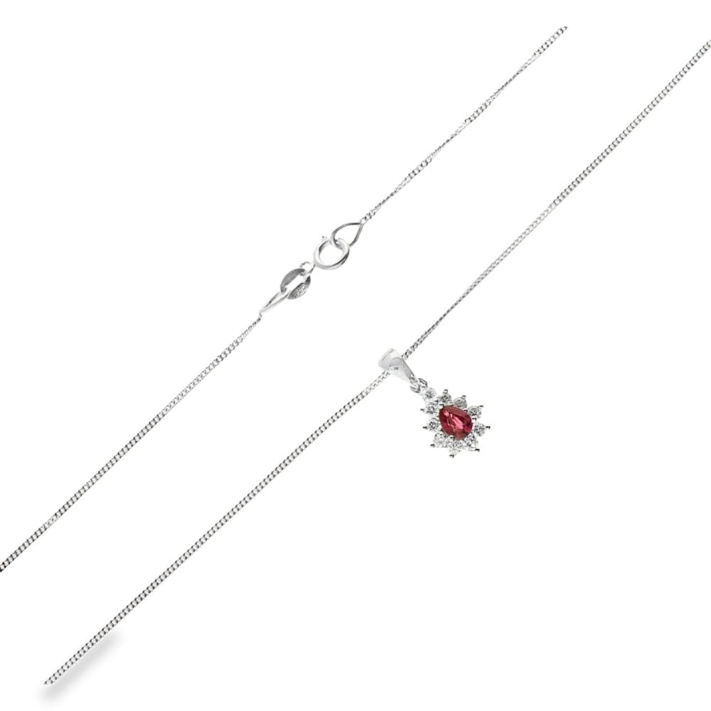 18ct White Gold Ruby & Diamond Pendant & Chain - 18" - 0.21ct