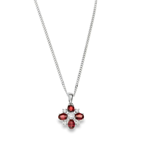 18ct White Gold Ruby & Diamond Pendant & Chain - 18" - 0.28ct