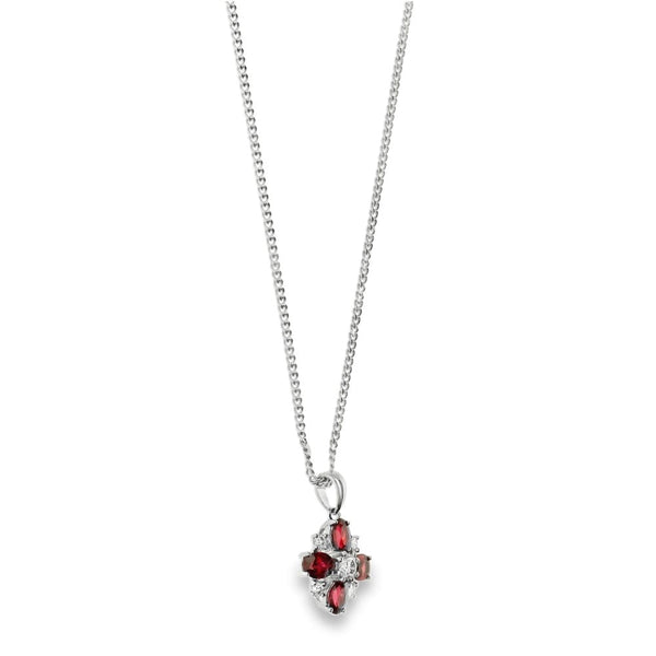 18ct White Gold Ruby & Diamond Pendant & Chain - 18" - 0.28ct