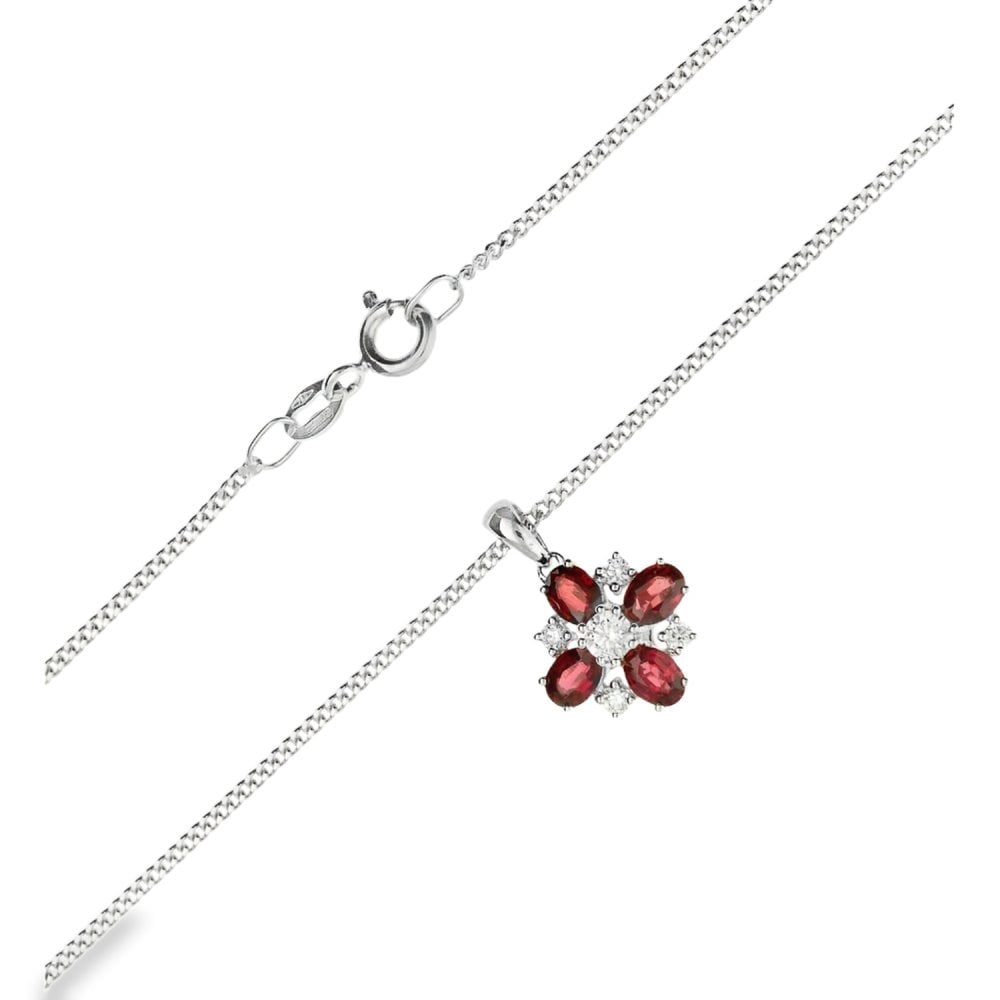 18ct White Gold Ruby & Diamond Pendant & Chain - 18" - 0.28ct