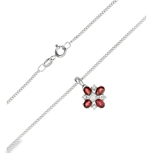 18ct White Gold Ruby & Diamond Pendant & Chain - 18" - 0.28ct