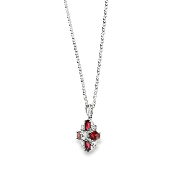 18ct White Gold Ruby & Diamond Pendant & Chain - 18" - 0.28ct