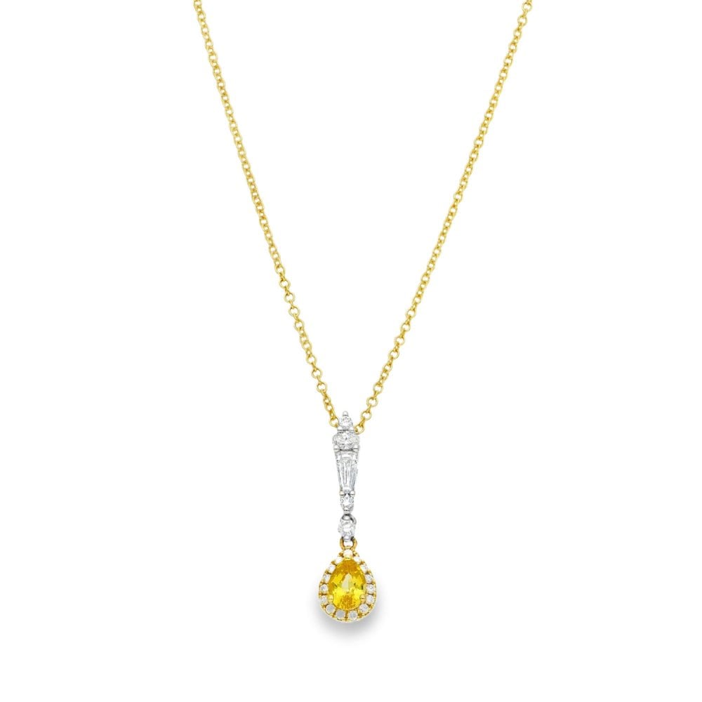 18ct Gold Yellow Sapphire & Diamond Pendant & Necklace -16/18"