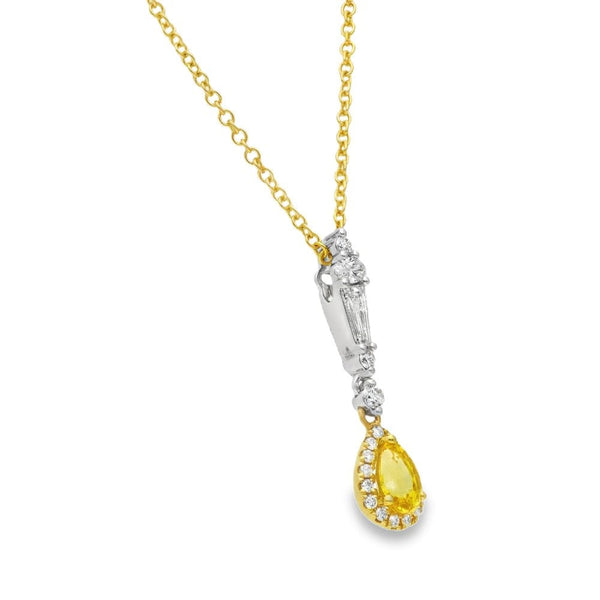 18ct Gold Yellow Sapphire & Diamond Pendant & Necklace -16/18"