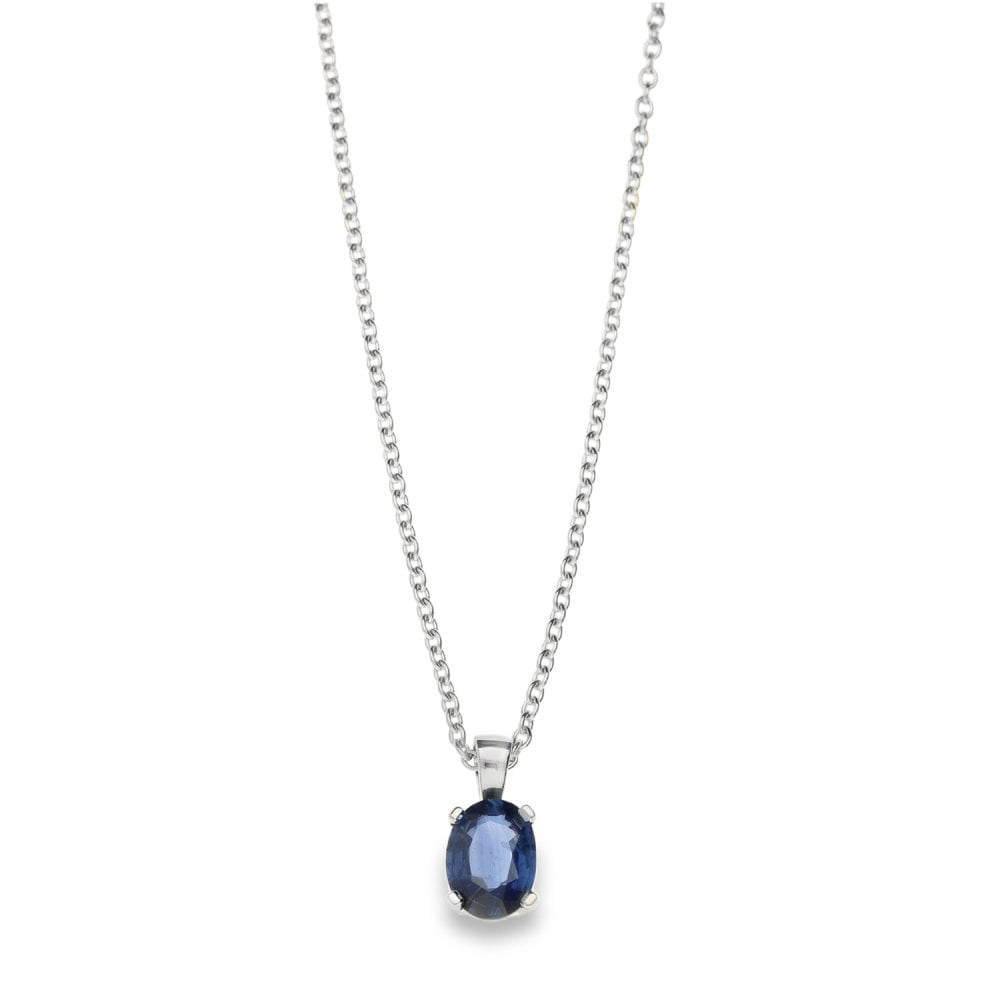 Ladies Platinum Sapphire Pendant & Chain - 18" - 5.4g