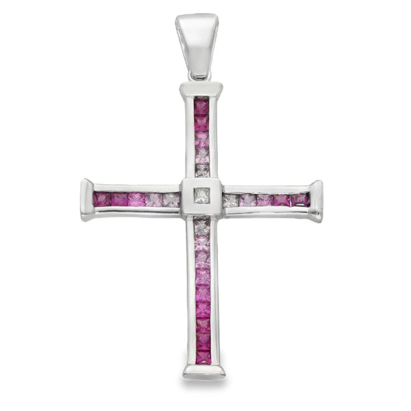 18ct White Gold Pink Sapphire & Diamond Cross Pendant - 1.20ct