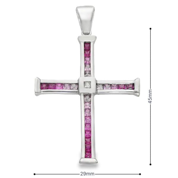 18ct White Gold Pink Sapphire & Diamond Cross Pendant - 1.20ct