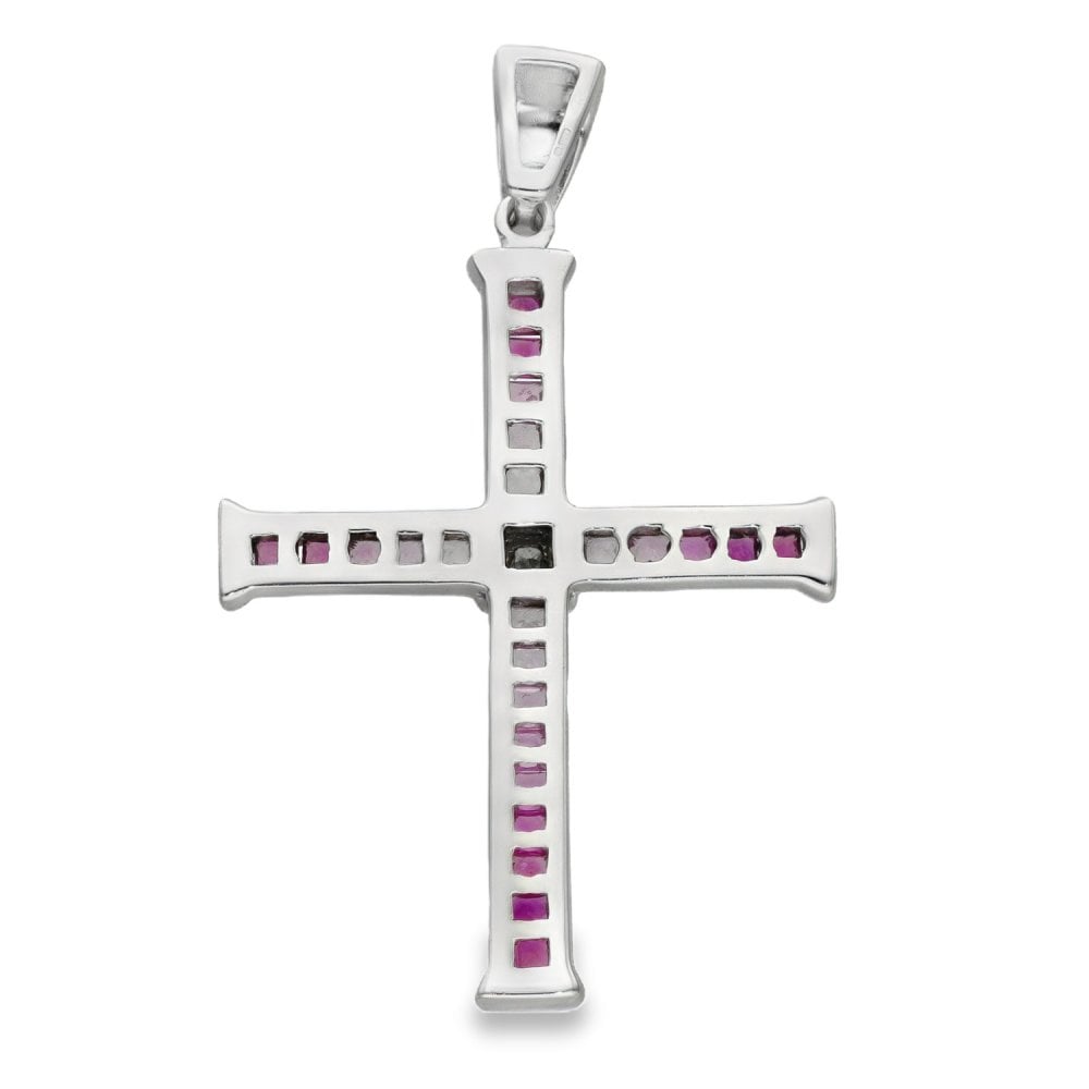 18ct White Gold Pink Sapphire & Diamond Cross Pendant - 1.20ct