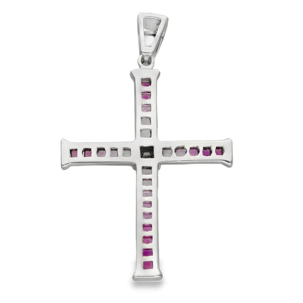18ct White Gold Pink Sapphire & Diamond Cross Pendant - 1.20ct