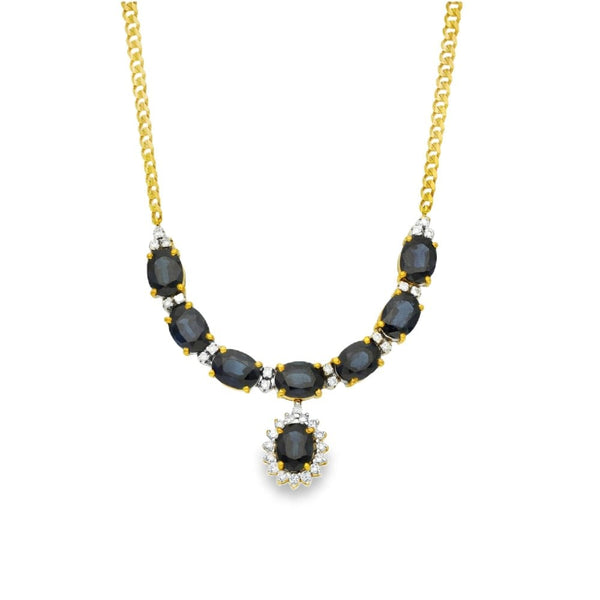 18ct Yellow Gold Sapphire & Diamond Necklace - 16" - 12.25ct