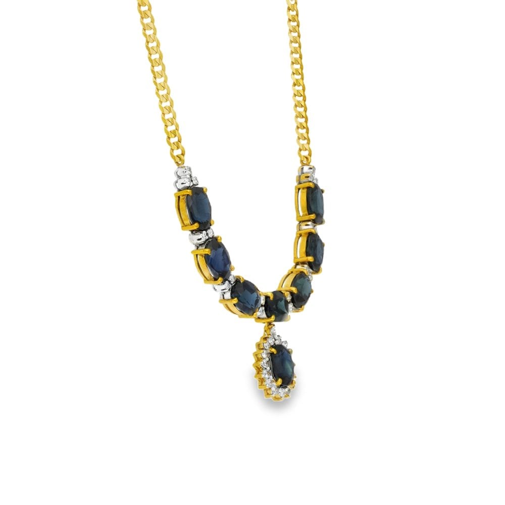 18ct Yellow Gold Sapphire & Diamond Necklace - 16" - 12.25ct