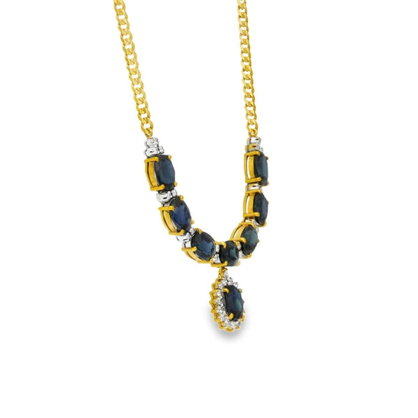 18ct Yellow Gold Sapphire & Diamond Necklace - 16" - 12.25ct
