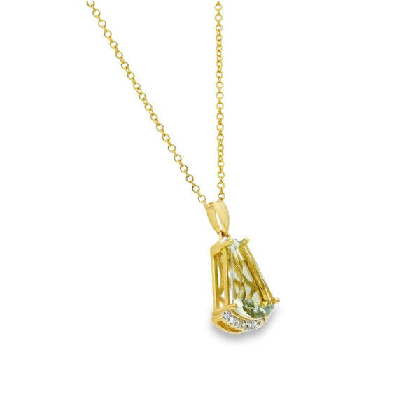 18ct Yellow Gold Green Amethyst & Diamond Pendant & Necklace